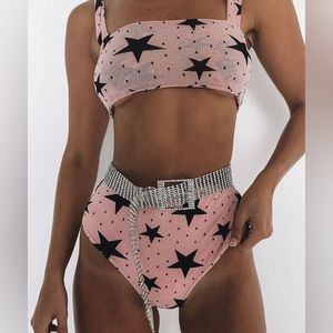 Beginning Boutique bikini/rave/festival pink with black stars set